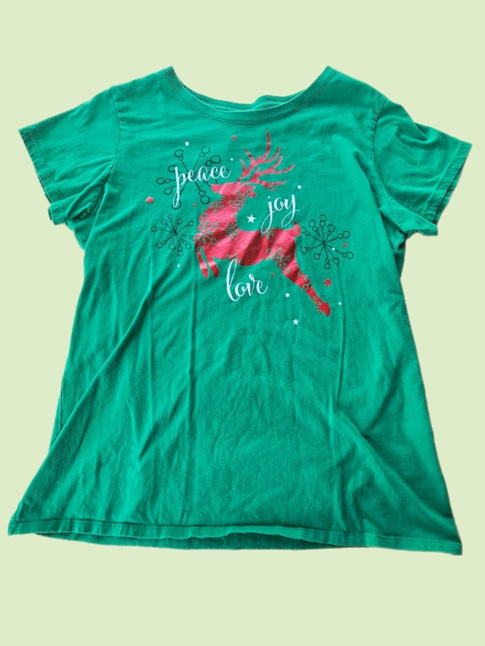 Holiday Time Women's 2X (20W-22W) CHRISTMAS REINDEER Tee-Shirt Peace Joy Love